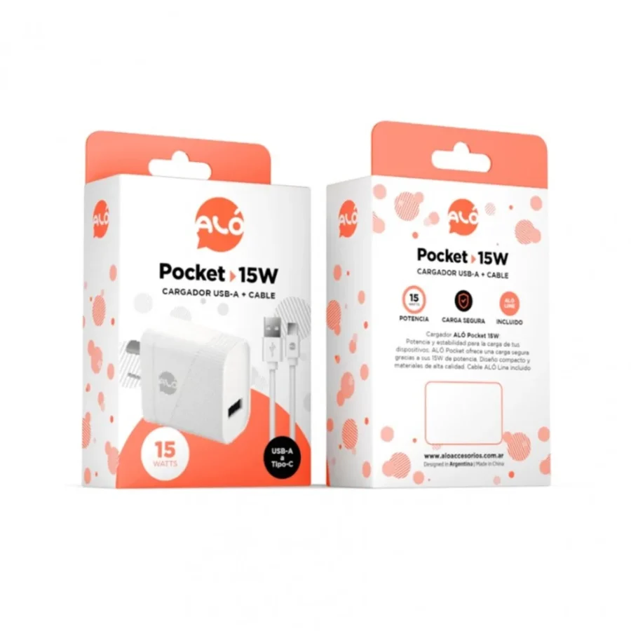 Cargador Aló Pocket 15 W USB-A a USB-C