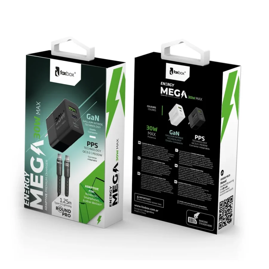 Cargador FoxBox Mega 30 W con Cable Lightning