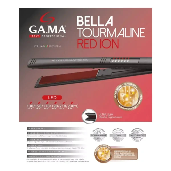 Plancha de Cabello Gama Bella Tourmaline Red Ion